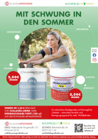 <strong>Mit Schwung in den Sommer</strong><br /><br />
Beweglich bleiben, sich wohlfühlen und die Haut von innen unterstützen – jetzt 2,50 € sparen beim Kauf des Rothlauer Kollagen+ Drink oder der Weihrauchsalbe forte aus der Rothlauer Aromatherapie. Der Kollagen+ Drink kombiniert VERISOL®-Kollagen, Hyaluronsäure und ausgewählte Mikronährstoffe für Haut, Haare und Nägel. Die Weihrauchsalbe forte begleitet wohltuende Anwendungen für beanspruchte Muskeln, Gelenke und den Bewegungsapparat – ideal nach körperlicher Belastung oder für aktive Tage im Alltag.<br />
<br /><br />
Aktion gültig bis 30. Juni 2026