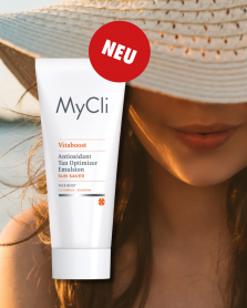 <strong>Bräune beginnt vor dem Sonnenbad</strong><br /><br />
Neu im Sortiment: Der MyCli Sun Saver unterstützt die natürliche Melaninbildung und bereitet die Haut gezielt auf die Sonne vor. Die antioxidative Emulsion fördert einen gleichmäßigen, strahlenden Sommerteint und pflegt die Haut zugleich. Ideal bereits zwei Wochen vor dem ersten Sonnenbad. Immer vor dem Sonnenschutz auftragen, enthält keinen Lichtschutzfaktor.
